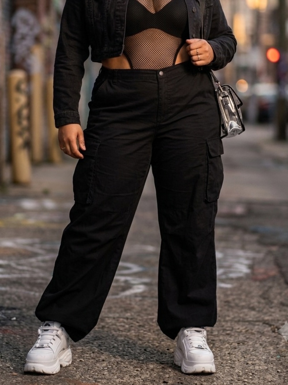 Black Cargo straight-Leg Pants for Women